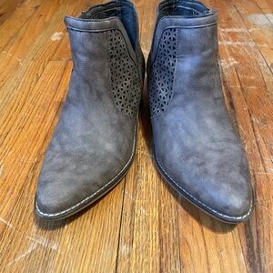 Gray Leather Cutout Boots